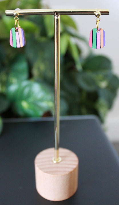 5-Colored Rainbow Small Rectangular Earrings