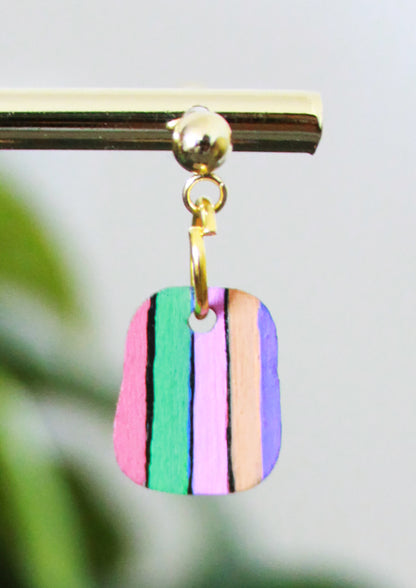 5-Colored Rainbow Small Rectangular Earrings