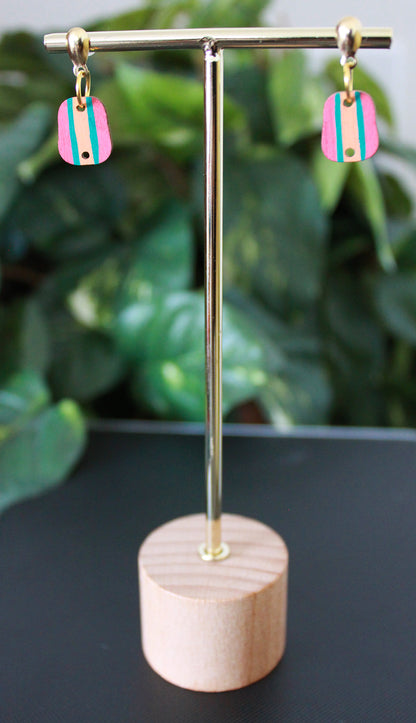 4-Colored Red Rainbow Small Rectangular Earrings