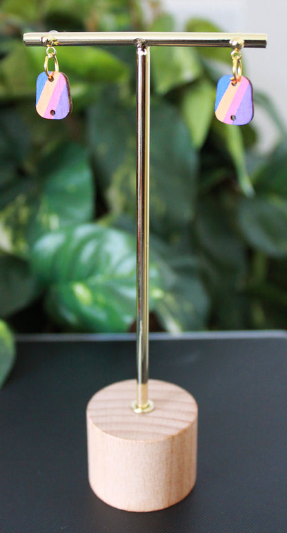 Diagonal 4-Color Rainbow Small Rectangular Earrings