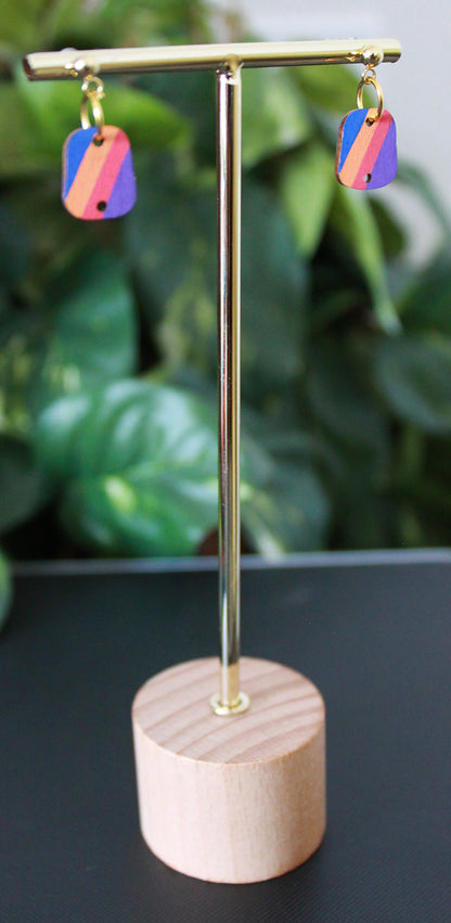 Diagonal 4-Color Rainbow Small Rectangular Earrings