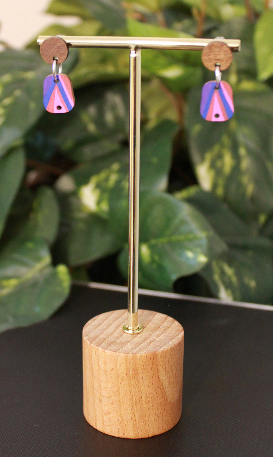 Linear Geometric Pink Purple Small Rectangular Earrings