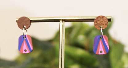 Linear Geometric Pink Purple Small Rectangular Earrings