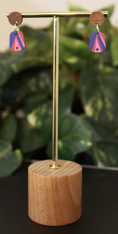 Linear Geometric Pink Purple Small Rectangular Earrings