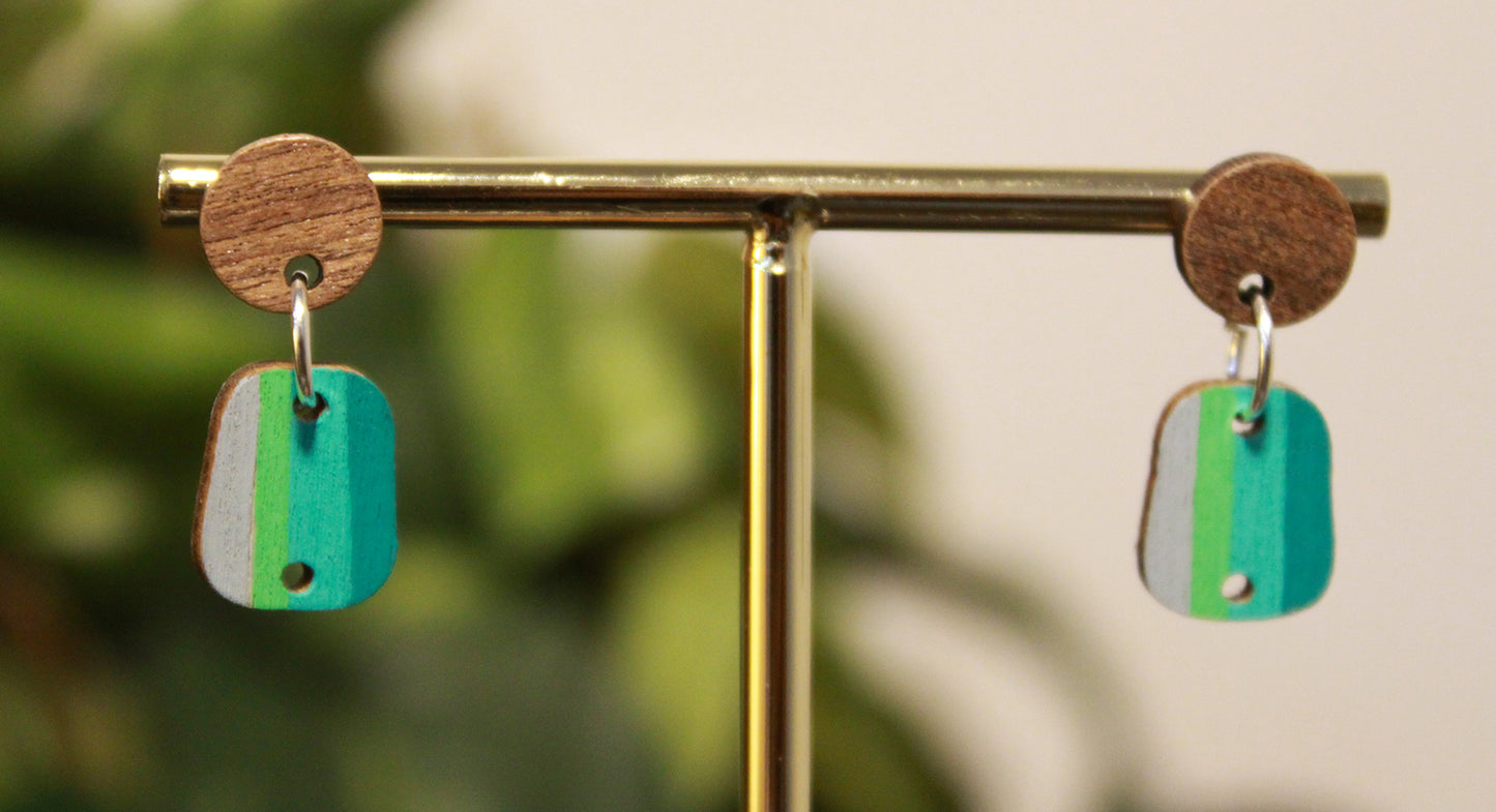 Linear Blue Toned Small Rectangular Earrings