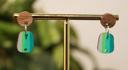 Linear Blue Toned Small Rectangular Earrings