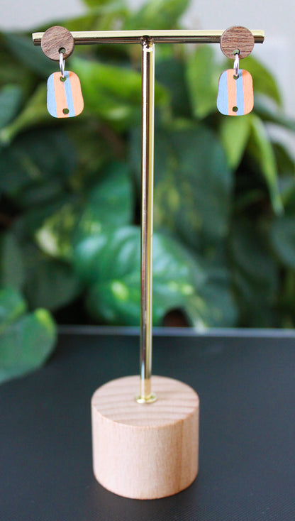 Linear Orange and Grey Rectangular Earrings