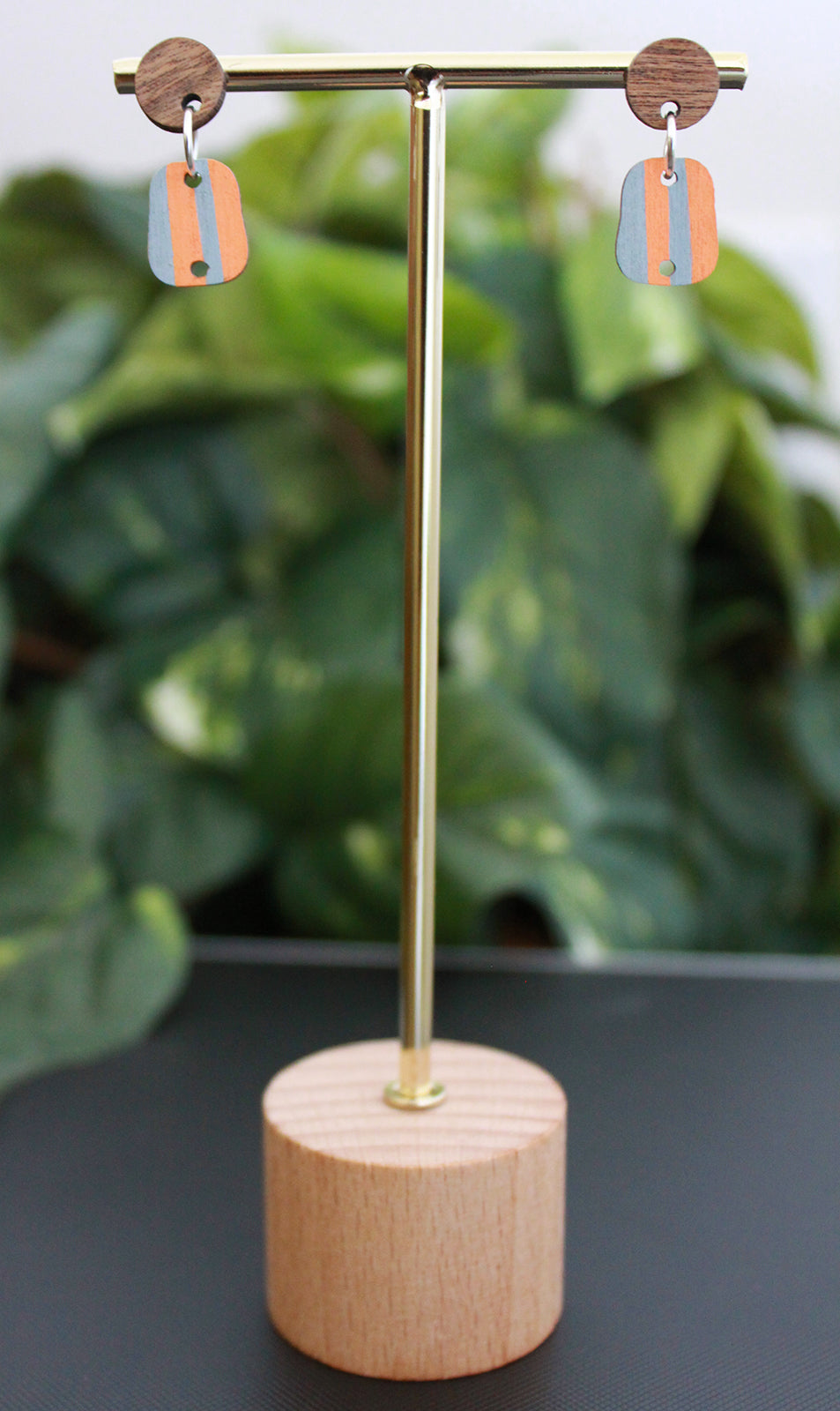 Linear Orange and Grey Rectangular Earrings