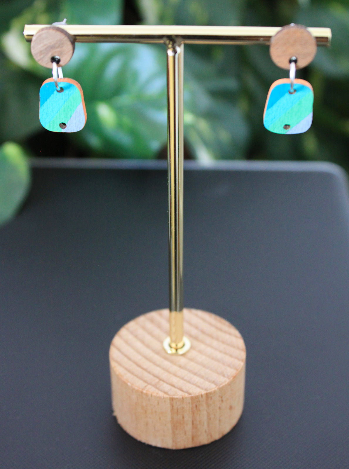 Diagonal Blue Toned Small Rectangular Earrings