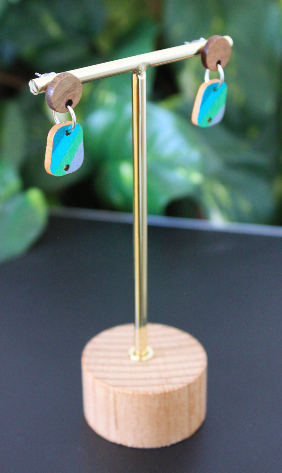 Diagonal Blue Toned Small Rectangular Earrings