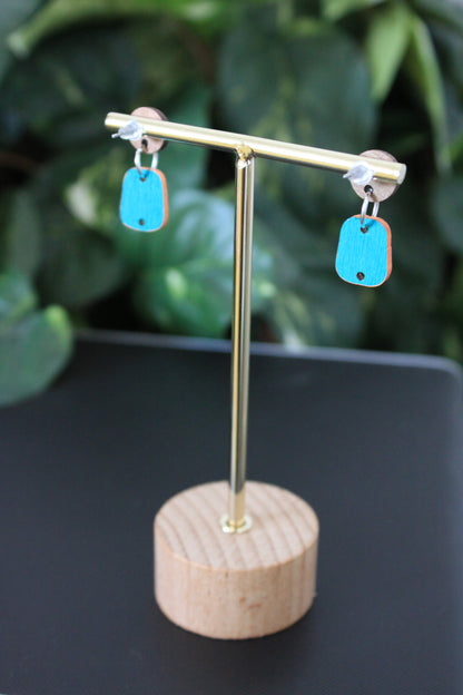 Diagonal Blue Toned Small Rectangular Earrings