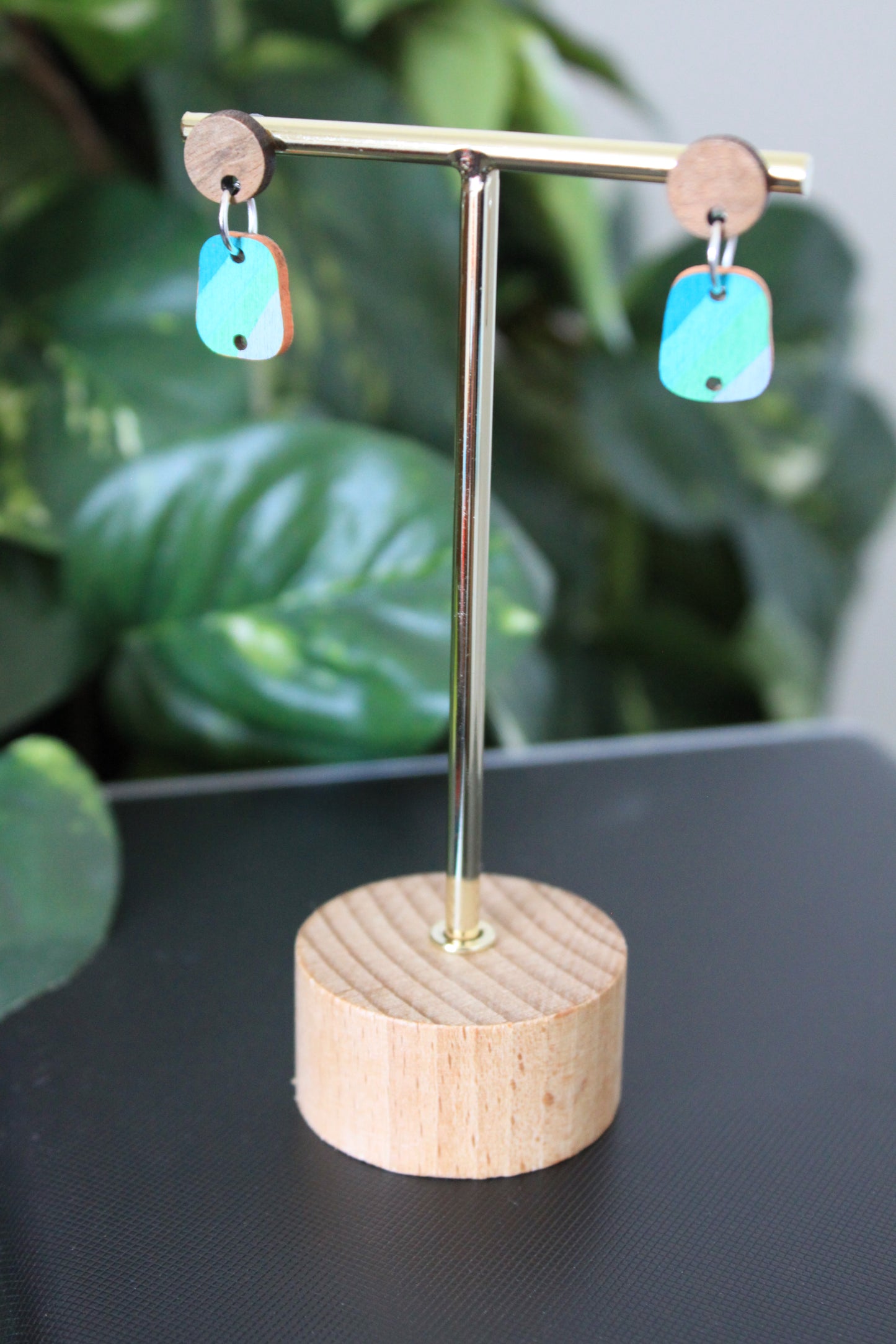 Diagonal Blue Toned Small Rectangular Earrings