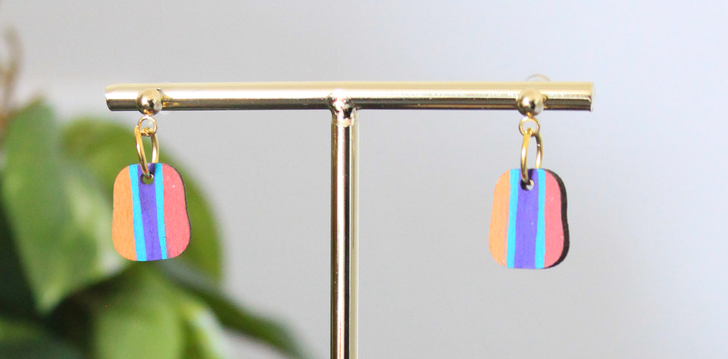 4-Colored Rainbow Small Rectangular Earrings