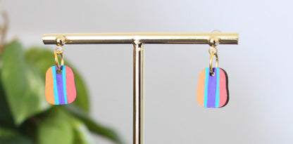 4-Colored Rainbow Small Rectangular Earrings
