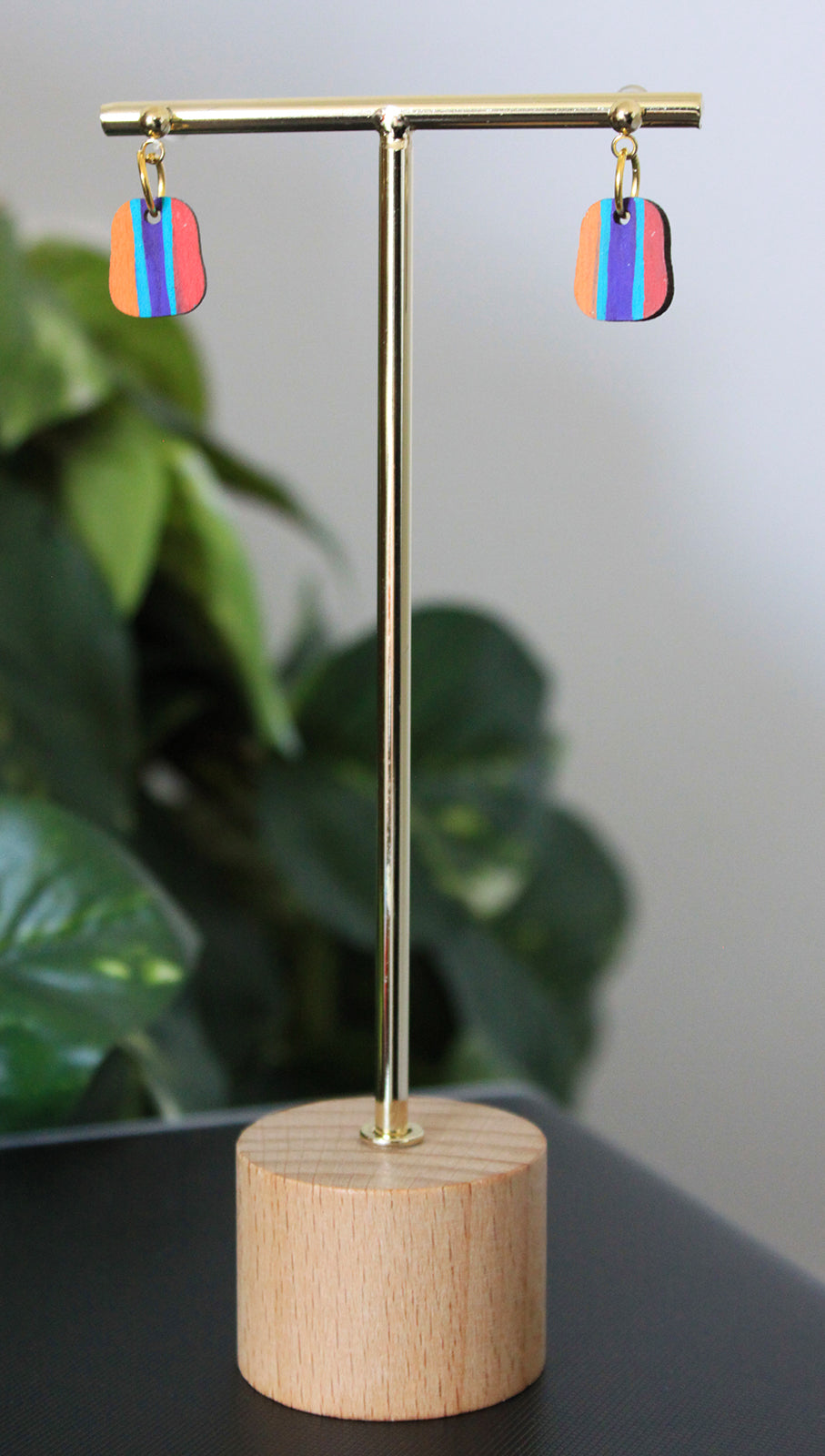 4-Colored Rainbow Small Rectangular Earrings