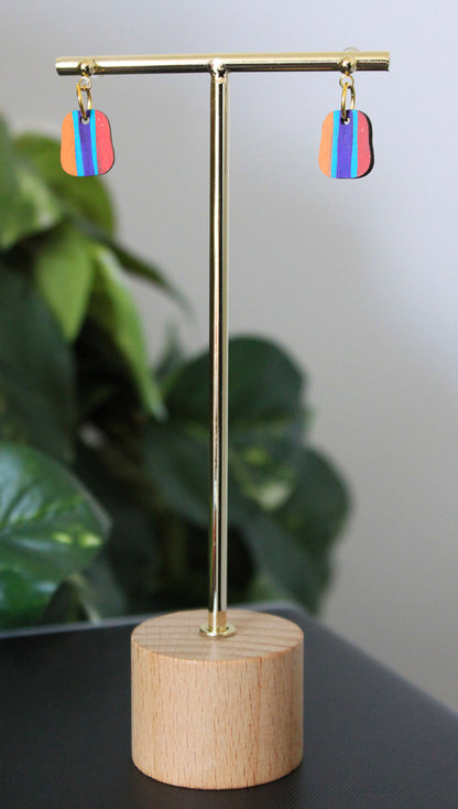 4-Colored Rainbow Small Rectangular Earrings