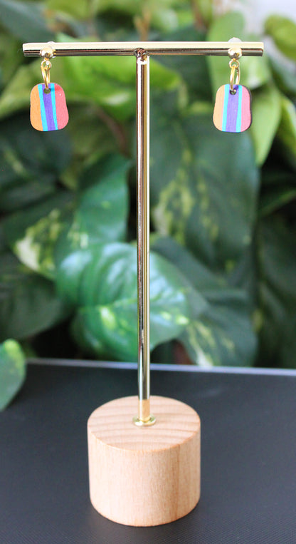 4-Colored Rainbow Small Rectangular Earrings