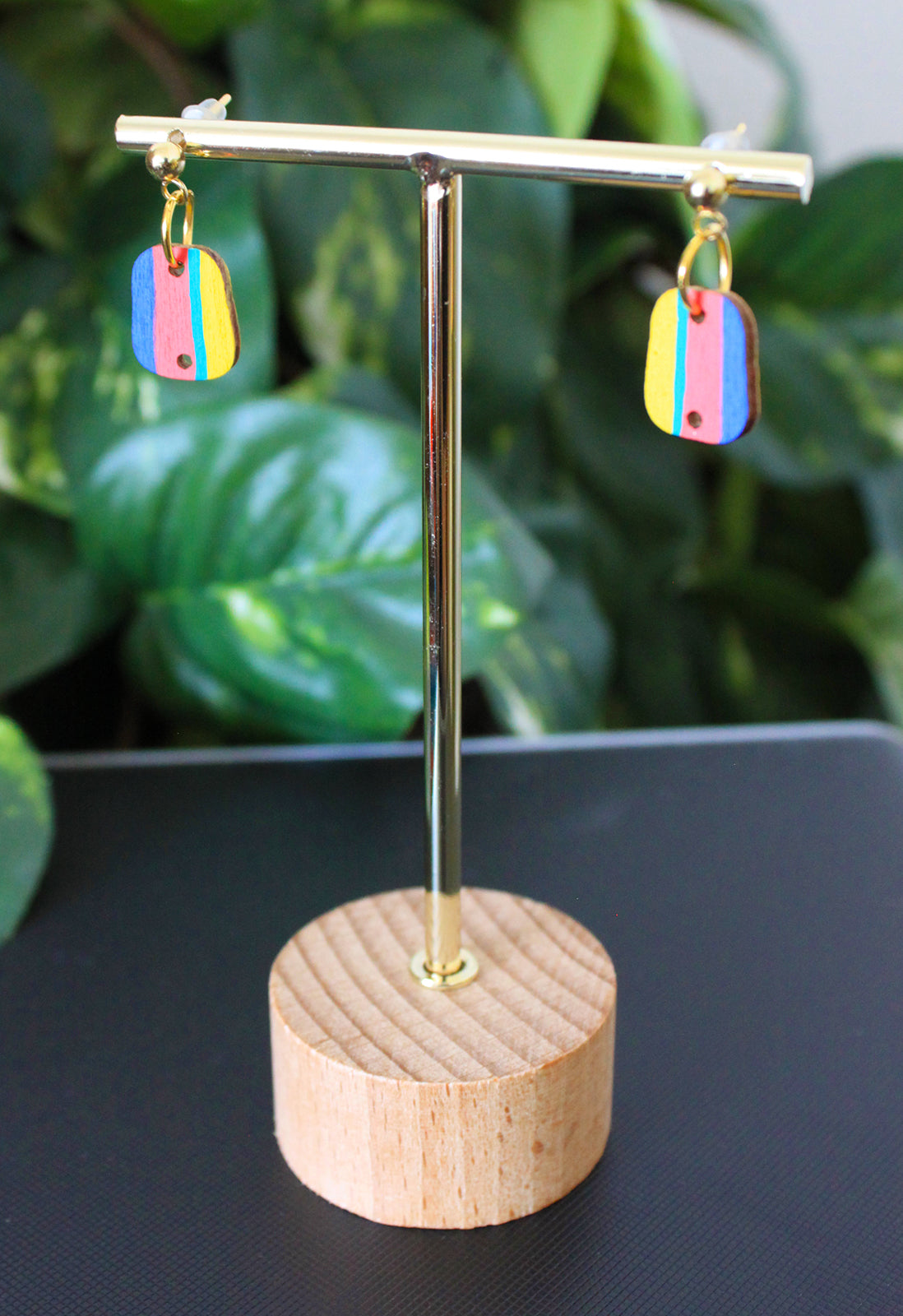 4-Colored Yellow Rainbow Small Rectangular Earrings