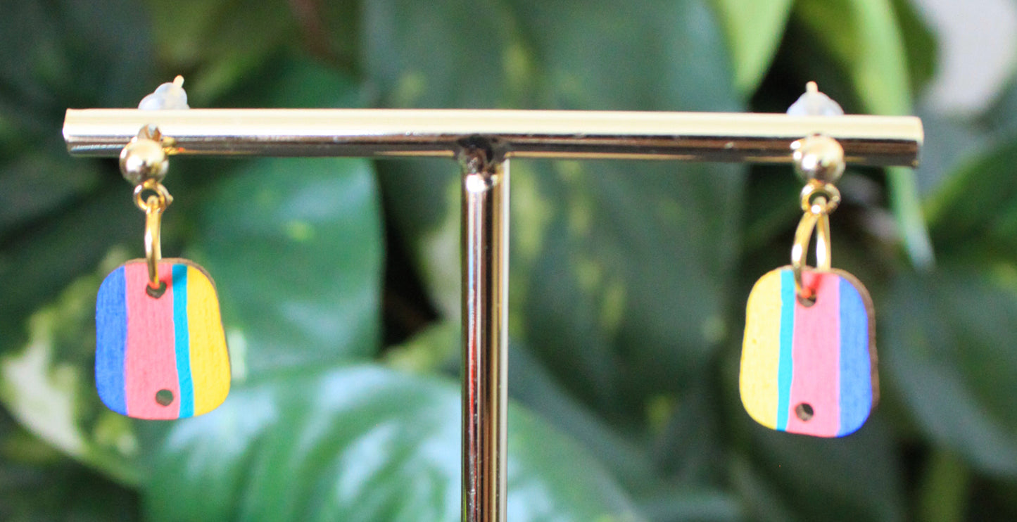 4-Colored Yellow Rainbow Small Rectangular Earrings