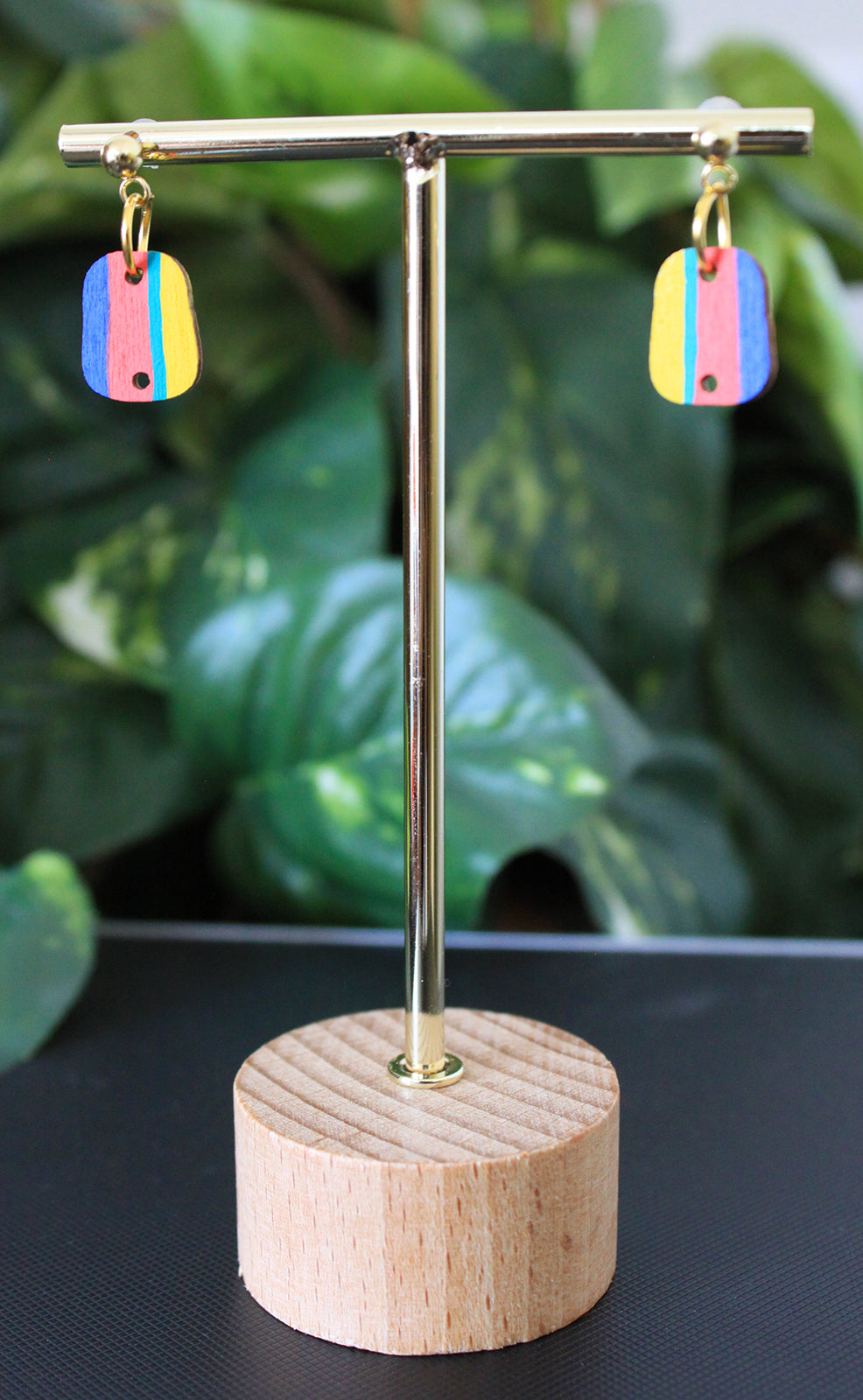 4-Colored Yellow Rainbow Small Rectangular Earrings