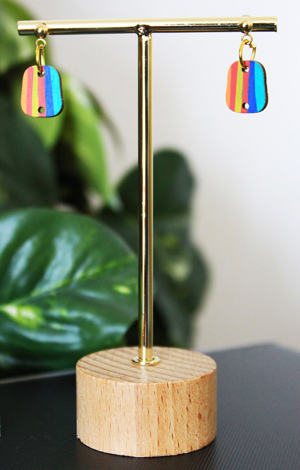 6-Colored Rainbow Small Rectangular Earrings