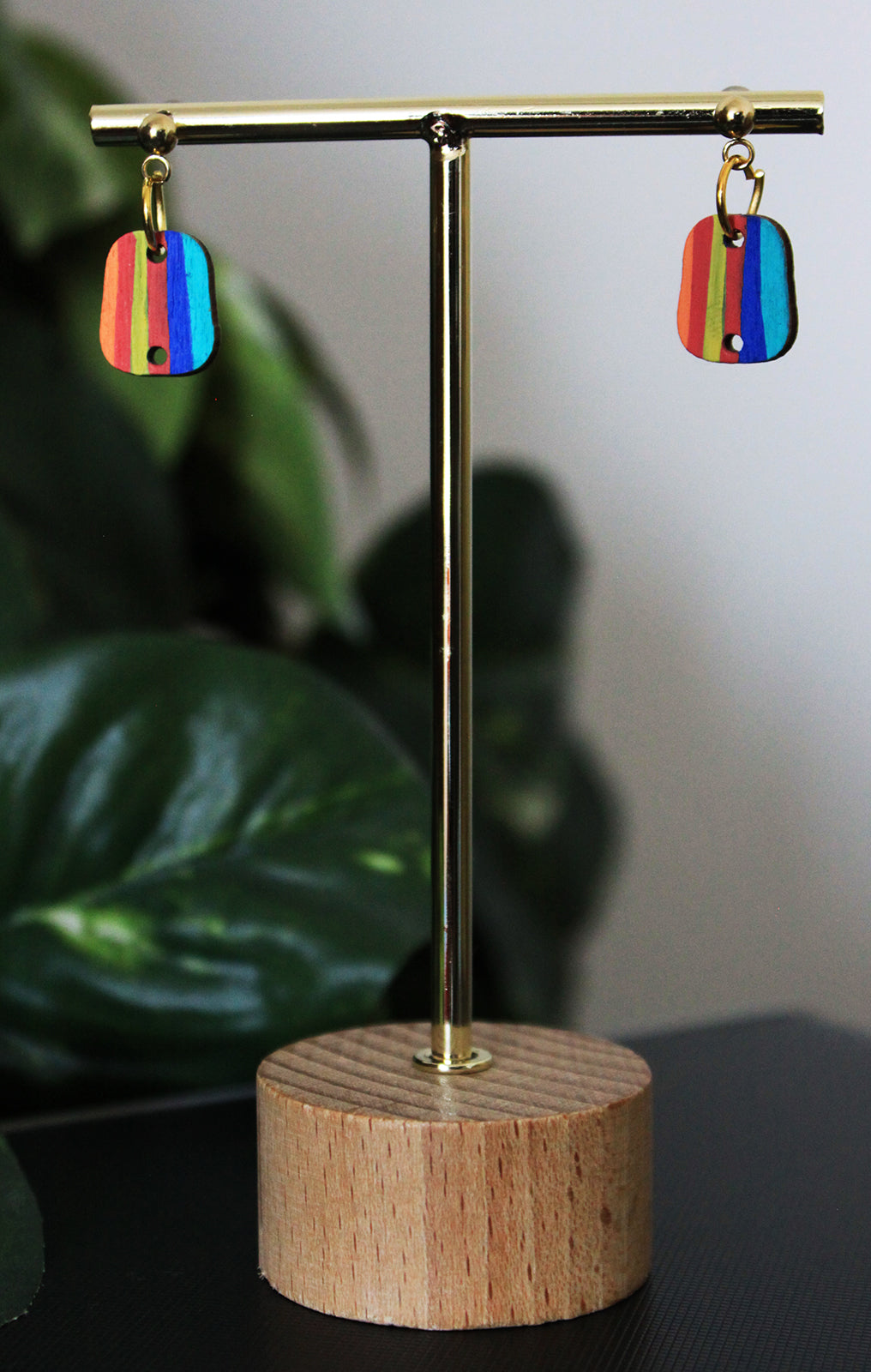 6-Colored Rainbow Small Rectangular Earrings