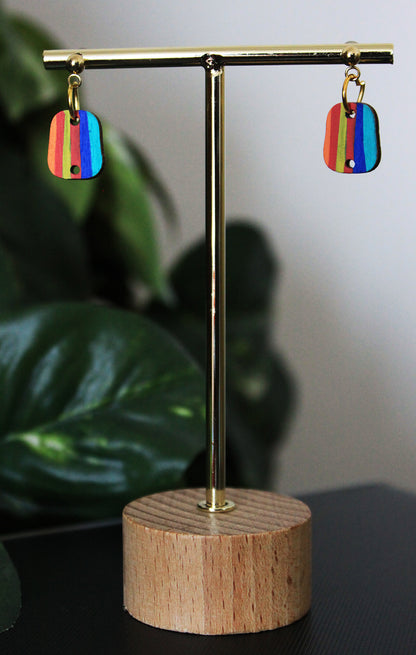 6-Colored Rainbow Small Rectangular Earrings