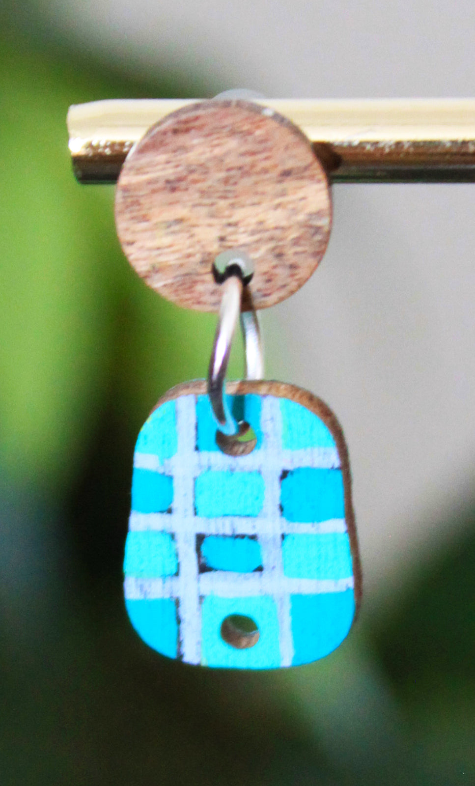 Checkered Blue and Silver Small Rectangular Earrings