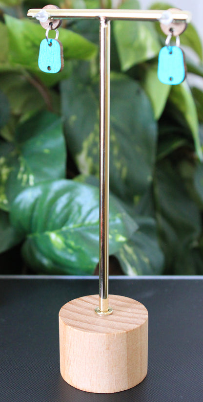 Checkered Blue and Silver Small Rectangular Earrings