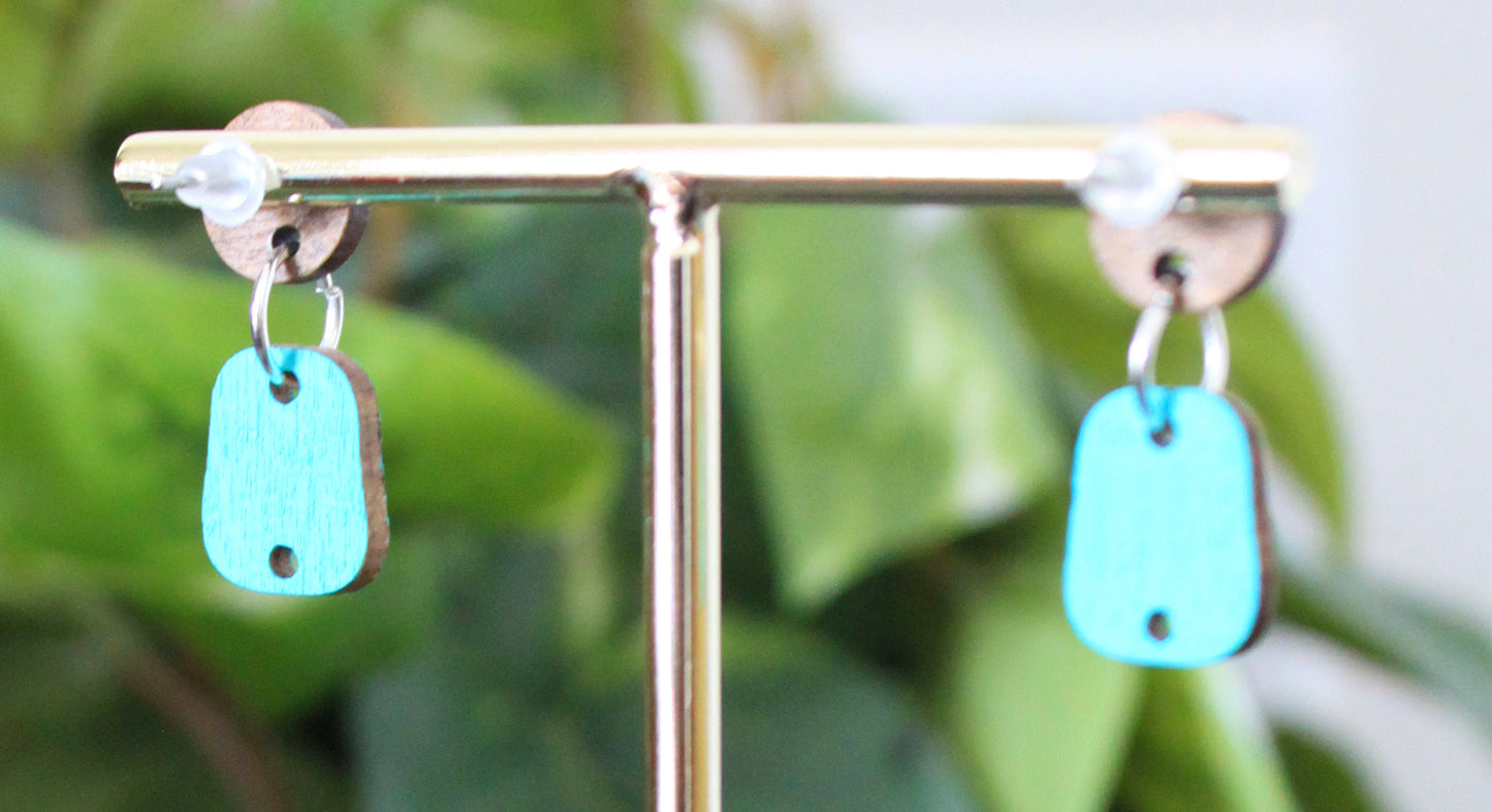 Checkered Blue and Silver Small Rectangular Earrings