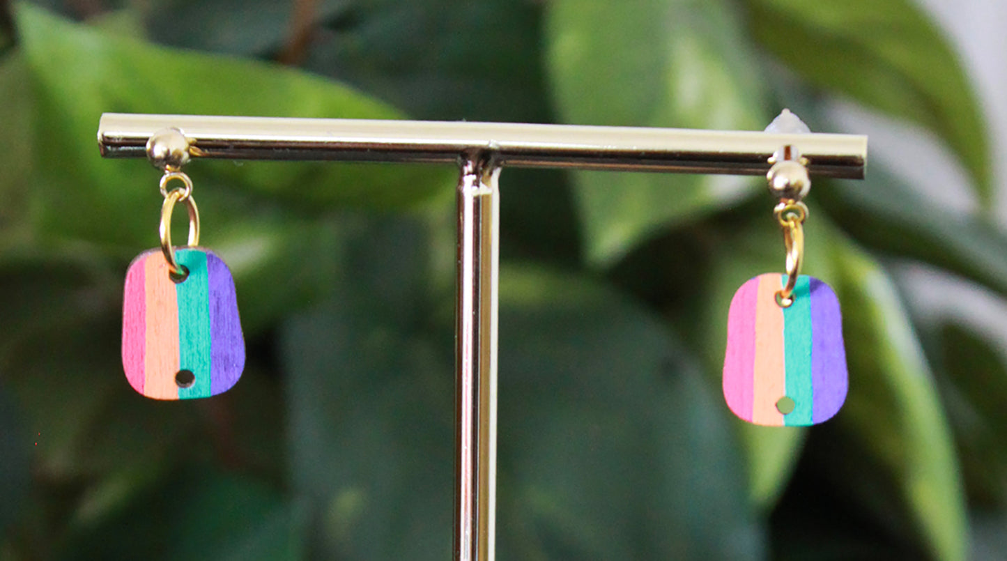 4-Colored Rainbow Small Rectangular Earrings
