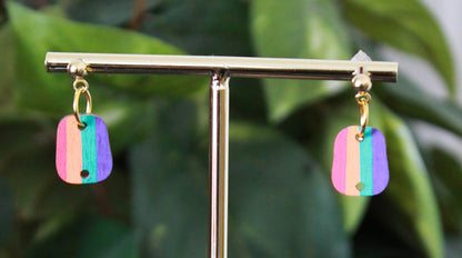 4-Colored Rainbow Small Rectangular Earrings