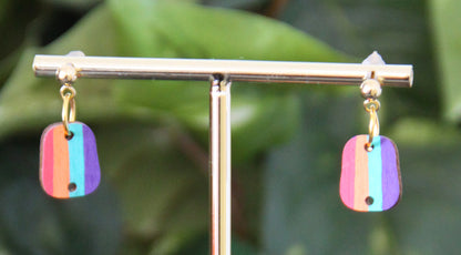 4-Colored Rainbow Small Rectangular Earrings