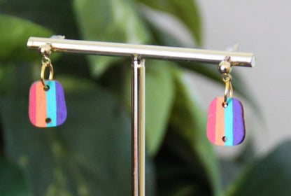 4-Colored Rainbow Small Rectangular Earrings