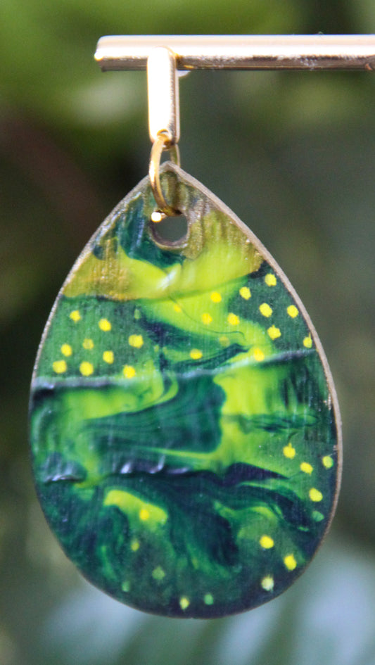 Green and Golden Marbled Teardrop Earrings