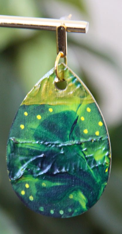 Green and Golden Marbled Teardrop Earrings