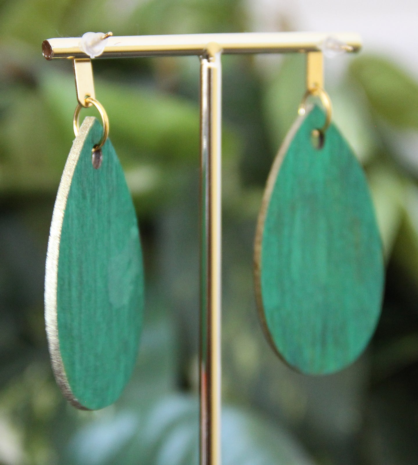 Green and Golden Marbled Teardrop Earrings