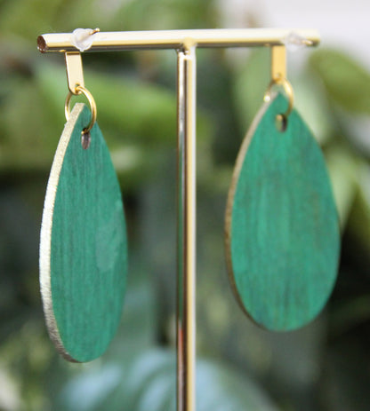 Green and Golden Marbled Teardrop Earrings