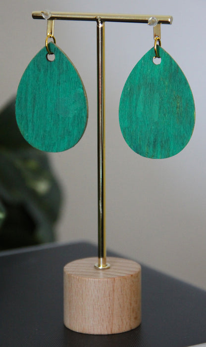 Green and Golden Marbled Teardrop Earrings