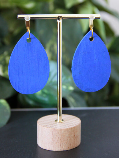 Brown and Orange Linear Patterned with Pom-pom Teardrop Earrings