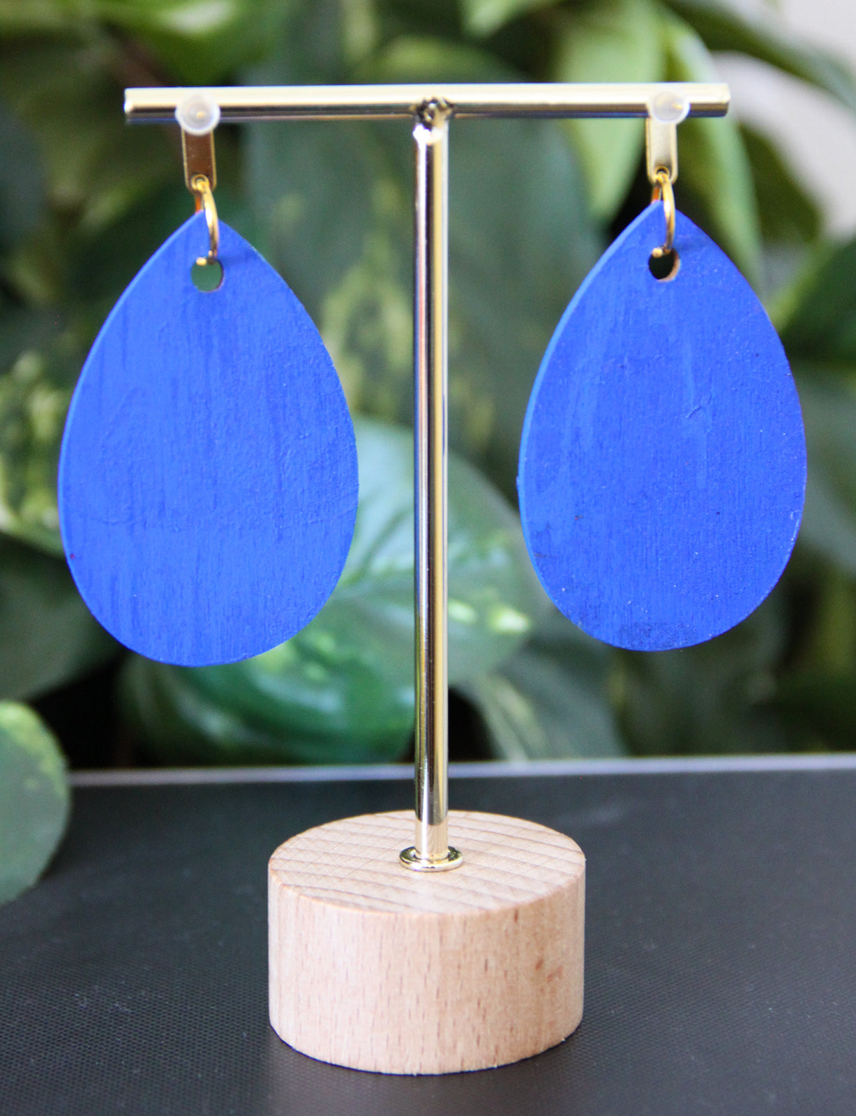 Brown and Orange Linear Patterned with Pom-pom Teardrop Earrings