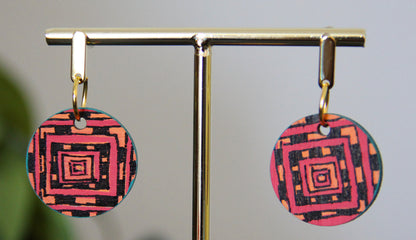 Red, Orange and Black Geometric Circular Earrings