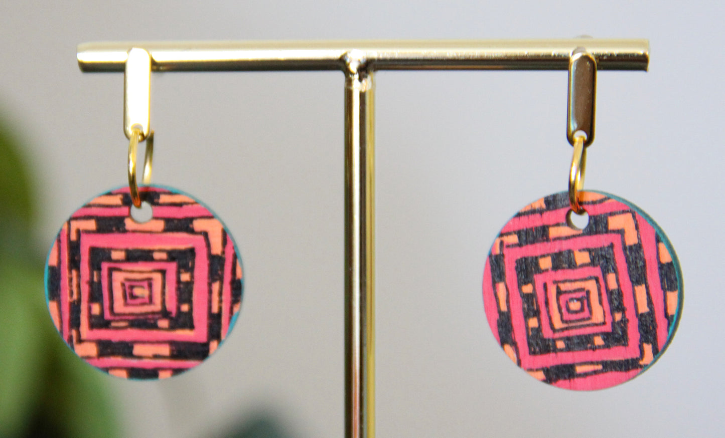 Red, Orange and Black Geometric Circular Earrings