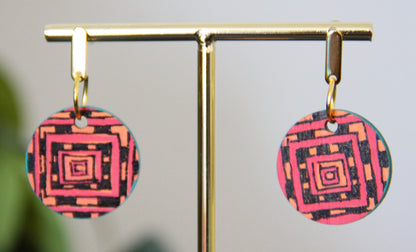 Red, Orange and Black Geometric Circular Earrings