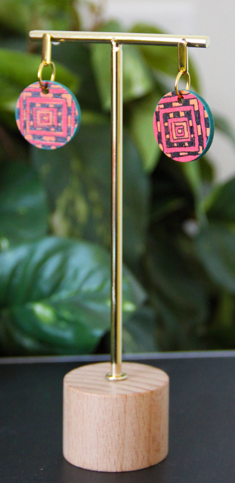 Red, Orange and Black Geometric Circular Earrings