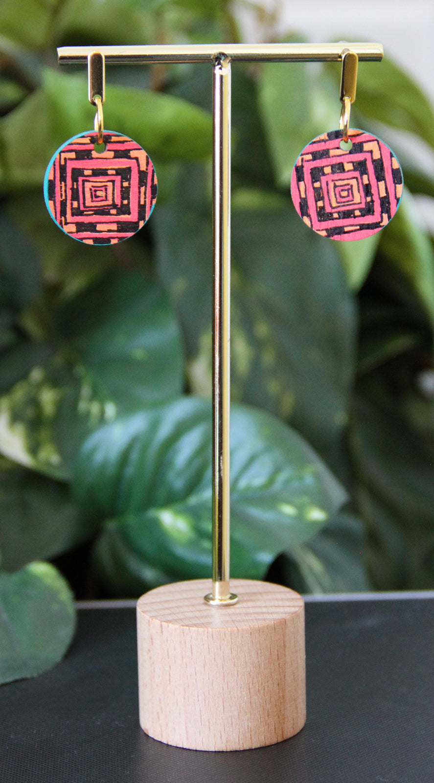 Red, Orange and Black Geometric Circular Earrings