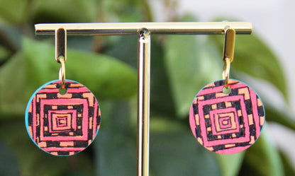 Red, Orange and Black Geometric Circular Earrings