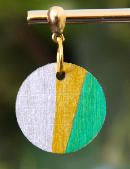Silver, Gold and Green Linear Circular Earrings
