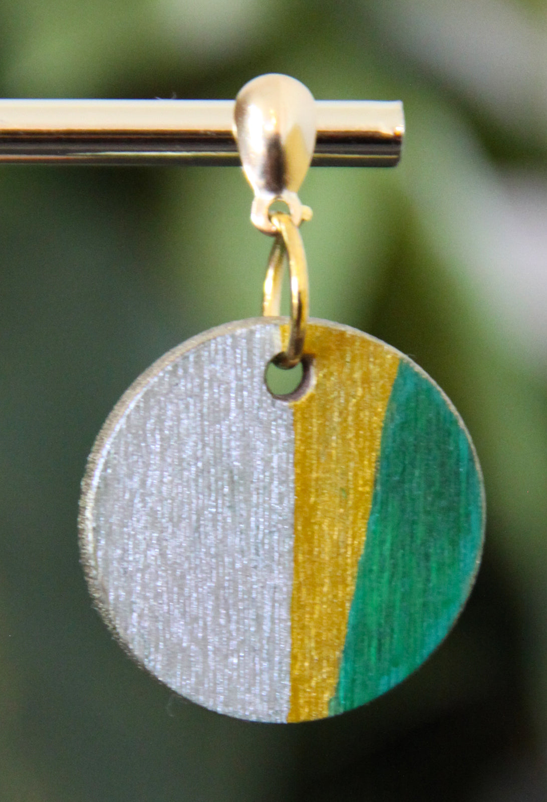 Silver, Gold and Green Linear Circular Earrings