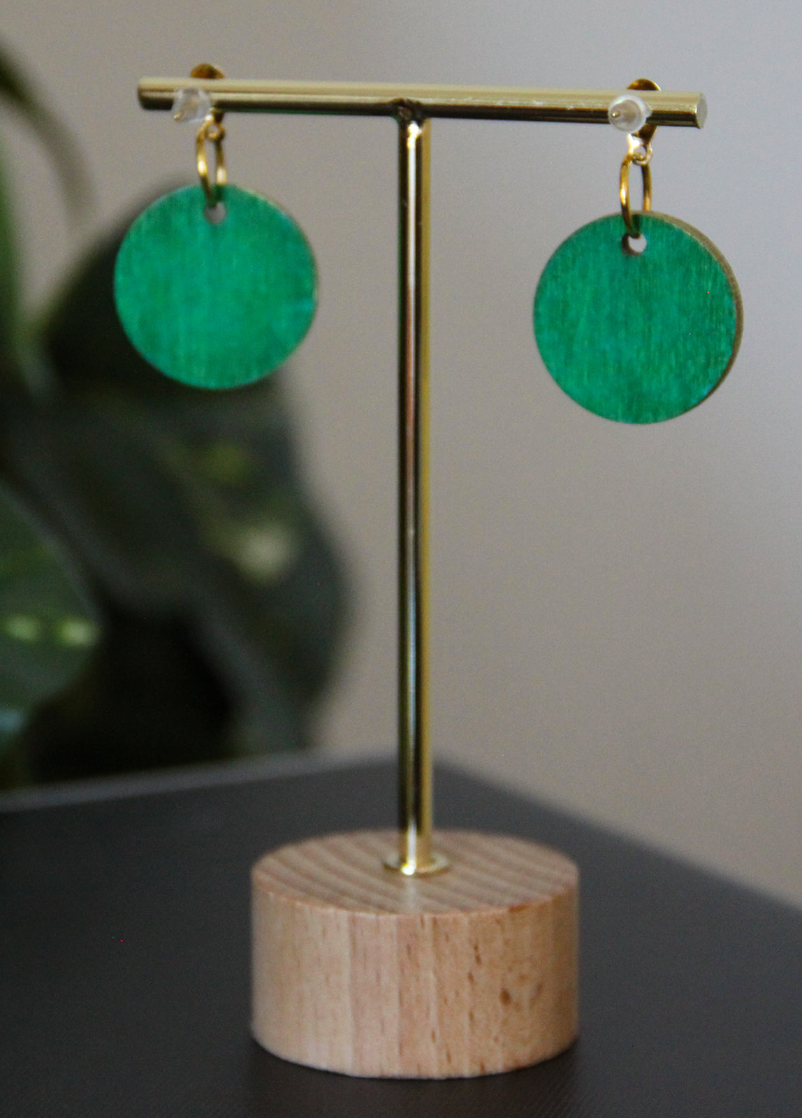 Silver, Gold and Green Linear Circular Earrings